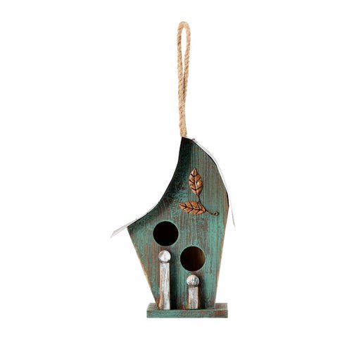 Alpine Corporation 12" Tall Outdoor Hanging Wooden Birdhouse, Turquoise