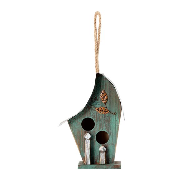Alpine Corporation 12" Tall Outdoor Hanging Wooden Birdhouse, Turquoise