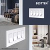 BESTTEN 5 Pack 4-Gang Screwless Decorative Wall Plate, Decorator Outlet Cover, USWP6 Snow White Series, H4.69” x L8.35”, for Light Switch, Dimmer, GFCI, USB Receptacle