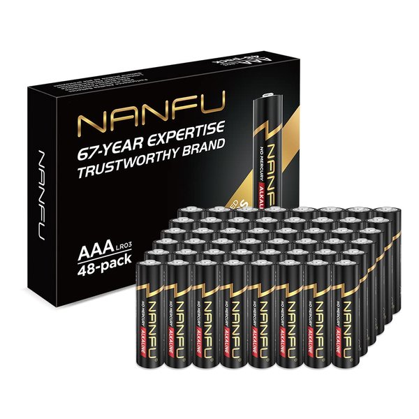 NANFU High Performance AAA Alkaline Batteries 48 Count Long Lasting for Household Devices…