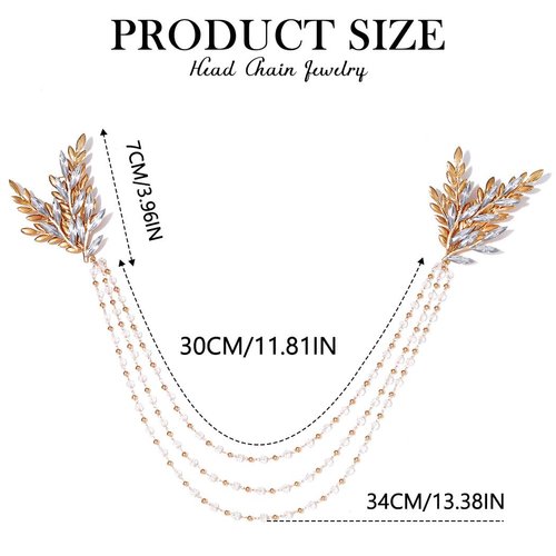 Gorais Gold Wedding Head Chain Jewelry Crystal Leaf Headpiece Rhinestone Hair Chain Costume Accessories for Women