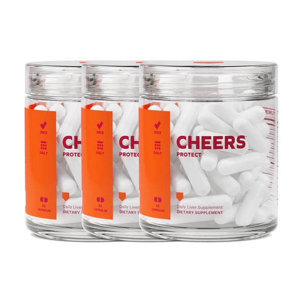 Cheers Protect | Daily Liver Supplement for Drinkers with L-Cysteine + DHM | Increase Glutathione Levels | 90 Doses | Cysteine, Dihydromyricetin, Milk Thistle, Prickly Pear, B-Vitamins, Ginger