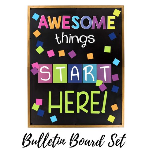 Classroom Bulletin Board Decoration Set, Welcome Banner, Wall or Door Decor,143 Pieces, Ready to Use, Huge Time Saver for Teachers, Colorful Classroom Decorations, Awesome Things Start Here!