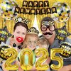 YQUQWN 84 PCS Happy New Year Decorations Set 4D Disco Ball Balloons Happy New Year Banner 2025 Black Gold Party Decorations New Years Eve Party Supplies 2025 New Years Eve Decorations Fringe Curtain
