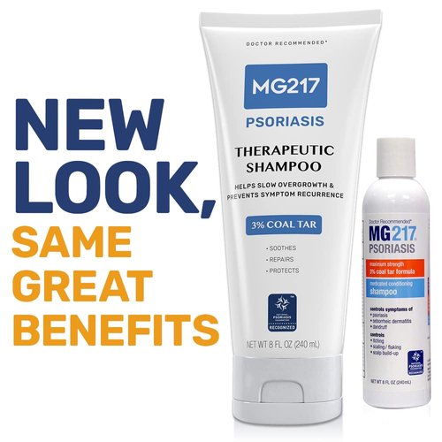 MG217 Psoriasis Shampoo with Coal Tar, Therapeutic Scalp Treatment, Controls Itching, Scaling, Flaking, Scale Buildup, Psoriasis Scalp Treatment, 3% Coal Tar Shampoo and Conditioner, 8floz