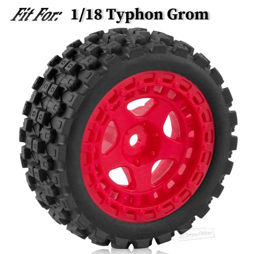 RcarmubWow RC Wheels and Tires for 1/18 Typhon Grom RC Crawler Car,RC Buggy Wheels & Rubber Tires,RC Truck Tires RC Wheels,4pcs,Red