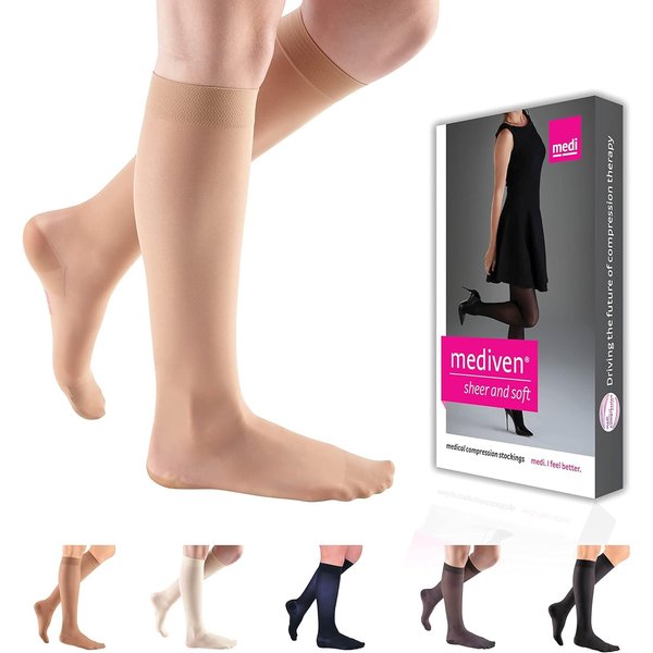 mediven Sheer & Soft for Women 20-30 mmHg - Closed Toe Leg Circulation Knee High Compression Stockings for Women Sheer Leg Support Compression Hosiery V-Petite Natural