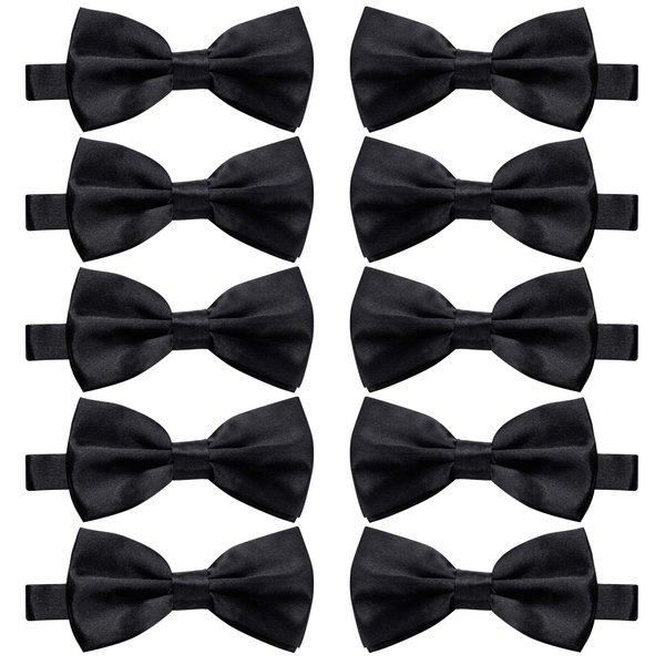 10 Pcs Elegant black Pre-tied Bow ties Formal Tuxedo Bowtie Set with Adjustable Neck Band,Gift Idea For Men And Boys