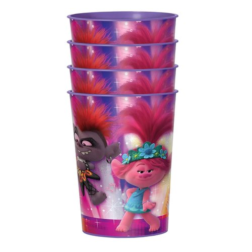 Amscan Trolls Birthday Party Supplies Bundle includes 12 Plastic Reusable Cups 16oz and 1 Dinosaur Sticker Sheet