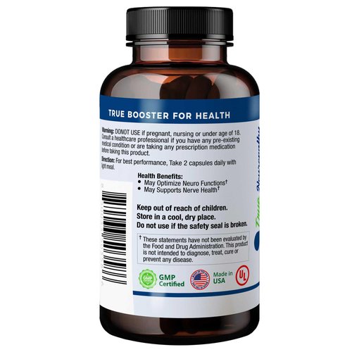 TRUEMED High-Potency Neuropathy Support Supplement with Acetyl-L-Carnitine, Thiamine, Pyridoxine HCl, and Vitamin B12 - Neuro and Nerve Support - 60 Vegetable Capsules