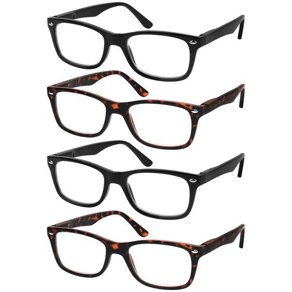 Success Eyewear Reading Glasses Set of 4 Quality Readers Spring Hinge Glasses for Reading for Men and Women Set of 2 Black and 2 Havana +.75