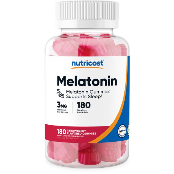 Nutricost Melatonin 3mg, 180 Gummies, Strawberry Flavored - Gluten Free, Non-GMO, No Corn Syrup