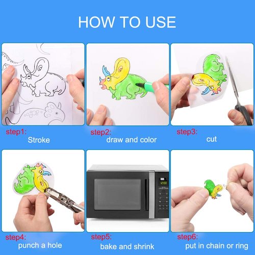 Natonhi Heat Shrink Plastic Sheets Kit 145Pcs Shrink Art Kit Including 20pcs Shrinky Paper Sheets 6pcs Traceable Picture Keychains Accessories- Perfect for Shrinky Dink Sheets Crafts Making