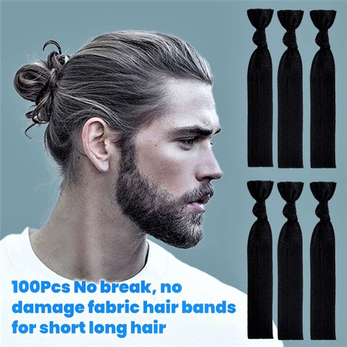 79STYLE 100pcs Mens Hair Ties for Man Buns No Crease Black Hair Tie For Men Long Hair Knotted Hair Ties For Guy's No Tangle Elastic Ribbon Stain Fabric Hair Ties For Mens Thin Thick Hiar (100pcs--Black )