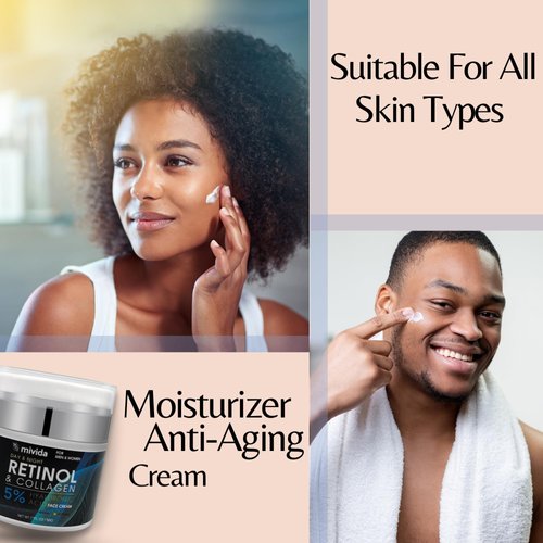 mivida Anti-Aging Retinol Cream For Face With 5% Hyaluronic-Acid | Day & Night Anti Aging Moisturizer, Collagen Cream for Face Reduces Wrinkles, Dryness and Fine Lines | 1.7 fl oz