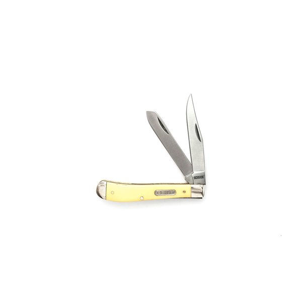 Schrade Old Timer 94OTY Gunstock Trapper 6.9in S.S. Traditional Folding Knife with 3in Clip Point Blade and Yellow Handle for Outdoor, Hunting, Camping and EDC