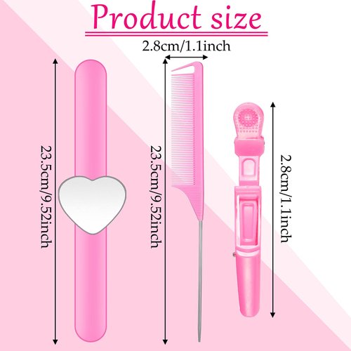 7 Pieces Hair Braiding Tools 1 Piece Magnetic Pin Wristband and 2 Pieces Stainless Steel Pintail Rat Tail Comb with 4 Pieces Wide Teeth Alligator Sectioning Hair Clip for Hair Braid Maker (Pink)