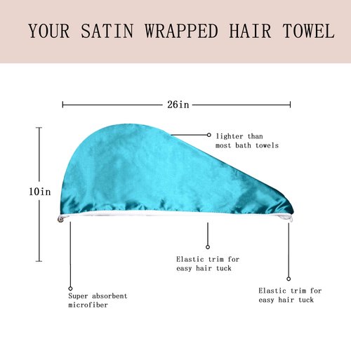 Chloven Satin Microfiber Hair Towel Wrap for Women - 2 Pack Anti Frizz Hair Turbans for Wet Hair,Super Absorbent &Lightweight Hair Wrap Towels Hair Drying Towel for Curly Long Hair with Button
