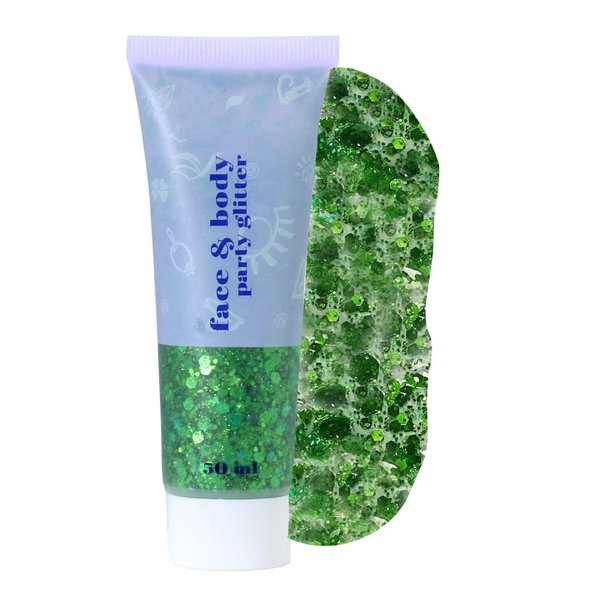 CCbeauty Green Body Glitter,Face Glitter Gel,Singer Concerts Music Festival Rave Accessories,Sequins Glitter Face Paint,Chunky Glitter for Eye Lip Hair,Sparkling Holographic Gel for Women,50ml