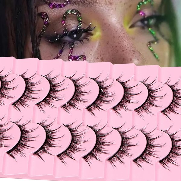 DSLONG Manga Lashes Natural Look Anime Lashes Japanese Cosplay Lashes Wispy Mink Eyelashes DIY Eyelash Extensions Cluster Lashes Soft Reusable