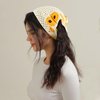 Qlauca 3PCS Crochet Bandanas for Women Knitted Head Scarf Triangle Floral Cute Kerchief