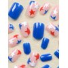 4th of july Extra Short Fake Nails Blue Square Press on Nails with Red White Stars Designs Gloss Acrylic Nails Petite Stick on Nails Small Press on Nails Independence Day Manicure Decorations