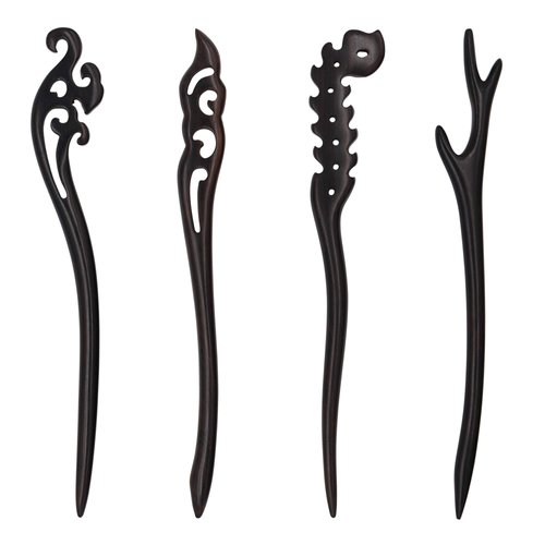 Real Sic Natural Sandalwood Hair Sticks for Women - Set of 4 - Retro Fashion Chopsticks for Long Hair (Alchemy Set)