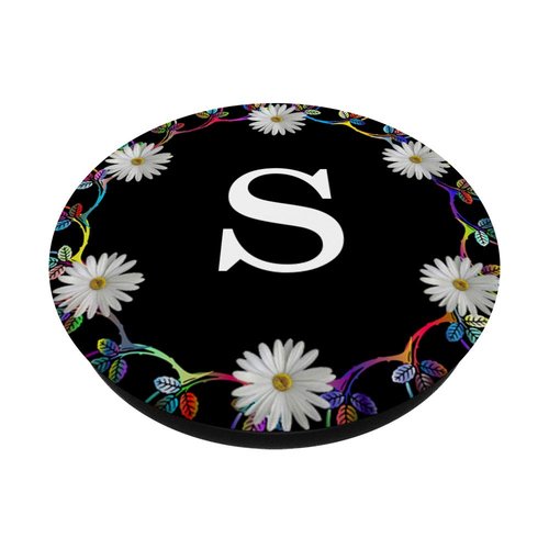 Cell Phone Pop Out Holder,Black White Daisy Flower Letter S PopSockets Grip and Stand for Phones and Tablets