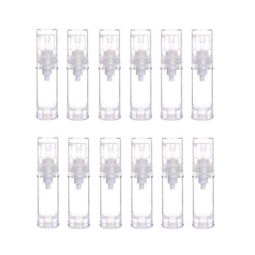 12Pcs Portable Empty Refillable Clear Plastic Airless Vacuum Pump Bottle Cosmetic Make-up Cream Lotion Sample Packing Toiletries Liquid Storage Container Vial Jars(5ml/0.17oz)