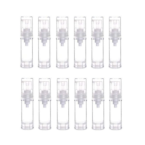 12Pcs Portable Empty Refillable Clear Plastic Airless Vacuum Pump Bottle Cosmetic Make-up Cream Lotion Sample Packing Toiletries Liquid Storage Container Vial Jars(5ml/0.17oz)