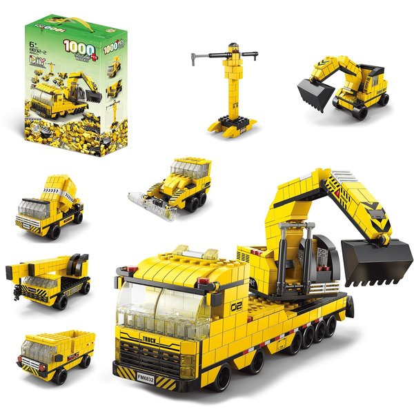 JumpBunny Excavator Building Blocks Set, City Construction Vechile Building Toy, 6-in-1, Can be Reassemble into Mobil Crane, Loader, Truck, Great Christmas, Birthday Gift for Kids, Ages 6+, 1000+ PCS