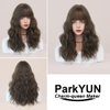 PARK YUN Long Dark Brown Wavy Wigs for Women - Glueless Realistic Synthetic Wave Wig with Bangs, 150% Heat Resistant Wig for Girls Daily Party 21 in
