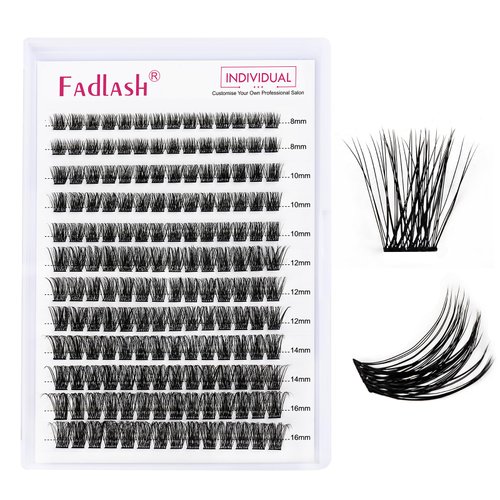 Lash Clusters DIY Eyelash Extensions 168 Clusters Lashes D Curl 0.07 Natural Individual Lash Extensions Mixed Tray False Eyelashes Soft & Strong Thin Band DIY at Home (F34-0.07D, 8-16mm)