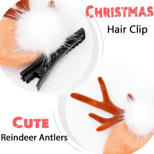 Aceorna Christmas Headband Reindeer Antlers Xmas Hair Clip Ball Flower Ring Antlers Hair Pins Deer Horn Ears and Berries Hairpin Christmas Hair Accessories for Women 2 Pcs (Type A)