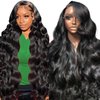 Gongfang 13x6 Lace Front Wigs Human Hair Body Wave Lace Front Wigs Human Hair Pre Plucked 200 Density HD Lace Frontal Wigs Human Hair for Women With Baby Hair Natural Black 26 Inch