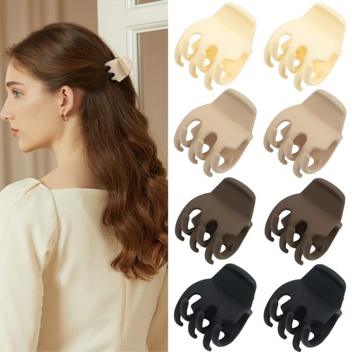Medium Hair Clips for Thin Fine Hair, 8 Pcs 1.3 Inch Small Hair Claw Clips for Women Girls, Non-slip Strong Hold Cute Hair Clips for Women Accessories(Neutral colors)