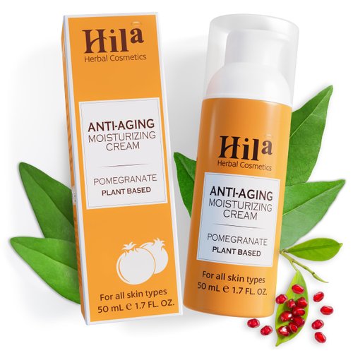 Hila Herbal Cosmetics Anti Aging Moisturizing cream - Pomegranate plant based - Vitamin E, C, & A, Anti Aging Cream - Skin Firming & Tightening Face Moisturizer - 50ml