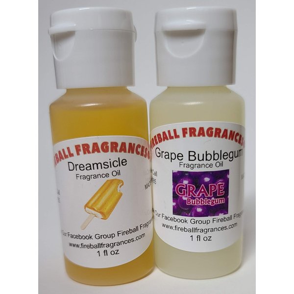 2 Pack of Dreamsicle & Grape Bubblegum scented oils by Fireball Fragrances - 1 Oz Bottles