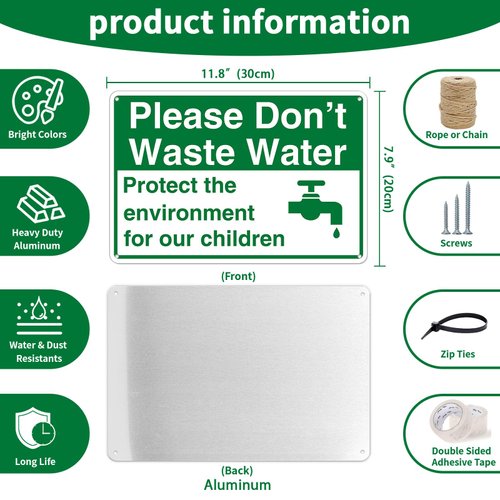 Kadezia 7.8x11.9 Inch “Please Don’t Waste Water” Aluminum Sign – Eco-Friendly Decor for Bathrooms, Kitchens & Public Spaces (058)