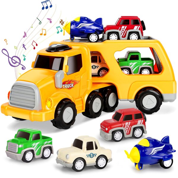 Dreamon 5-in-1 Transport Vehicles Toys for Ages 2-4 with Light & Sound, Ideal Construction Car Toy Christmas Birthday Gifts for Kids Toddler 3 4 5 6