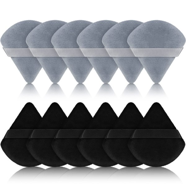 Maitys 12 Pieces Powder Puff Triangle Face Makeup Cosmetic for Loose Powder Soft Body Washable Reusable Foundation Sponge Mineral Wet Dry Makeup Tool(Black, Gray, Small)