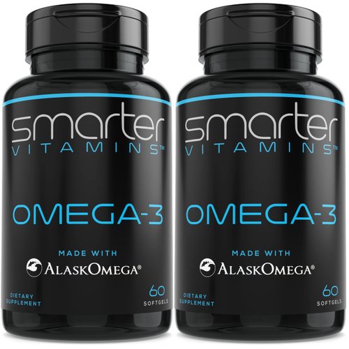 (2 Pack) Smarter Omega 3 Fish Oil, Berry Flavor, Burpless, Tasteless, 2000mg, Potent Triple Strength DHA EPA Brain OMEGA3, Joint & Heart Support, Made with AlaskOmega®