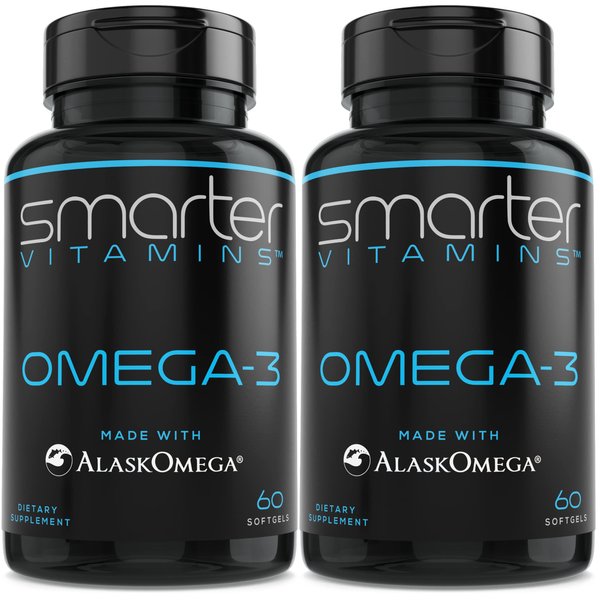 (2 Pack) Smarter Omega 3 Fish Oil, Berry Flavor, Burpless, Tasteless, 2000mg, Potent Triple Strength DHA EPA Brain OMEGA3, Joint & Heart Support, Made with AlaskOmega®