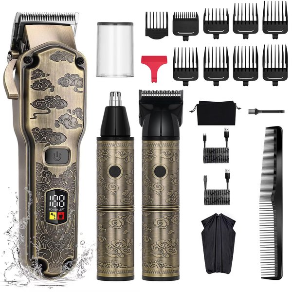 Hatteker Hair Clipper for Men, Waterproof Hair Trimmer Electric Shaver Razor, Cordless Hair Clippers Nose Hair Trimmer for Men, Shaving Kit for Nose Mustache Body Facial,Birthday Gift for Dad