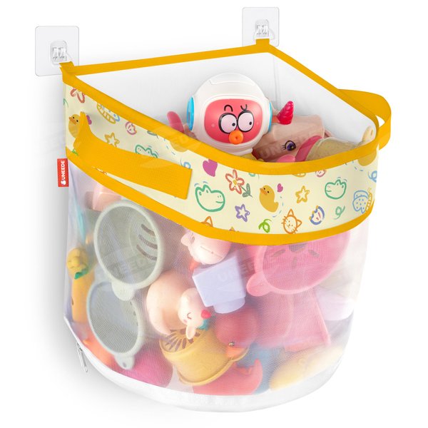 UNEEDE Duck Print Bath Toy Storage,4.15 Gallons Bathtub Toy Storage Organizer,Bath Toy Holder for Bathtub Organizer and Storage,Quick Dry Bath Toy Organizer,Mesh Shower Caddy,Yellow Duck Sutff