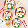 120 Pcs Building Blocks Birthday Paper Plates Napkins, Building Blocks Party Supplies Tableware Set for 24 Guests, Building Blocks Themed Birthday Party Decorations for Kids Boys Girls Baby Shower
