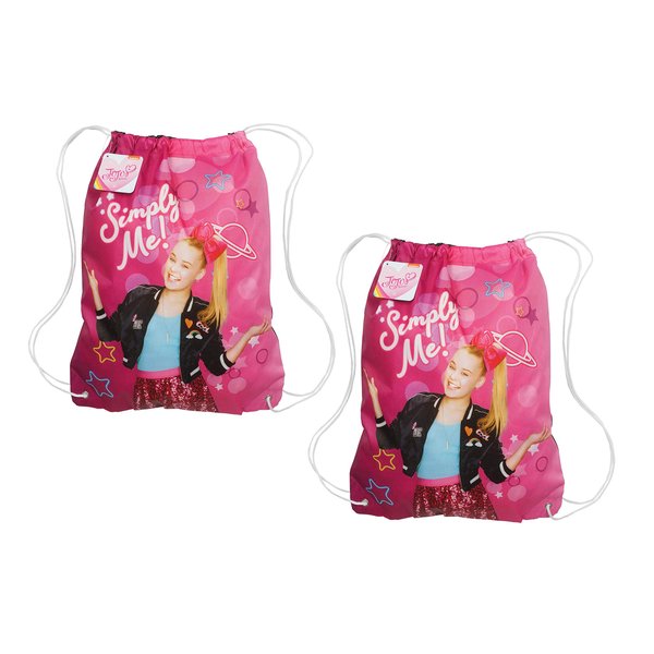 LLP Set of 2 JoJo Siwa 18-inch Sling Bags Drawstring Cinch Sack Totes, Pink/Black