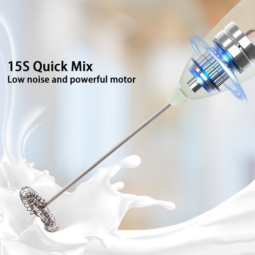 Hemantol Electric Milk Blender, 10000 R/Min, Handheld, Easy To Store Portable, cordless, Removable Stainless Steel Blender, Lattes, Coffee, Mixing Drink, Batteries Not Included (DEEP Light green)