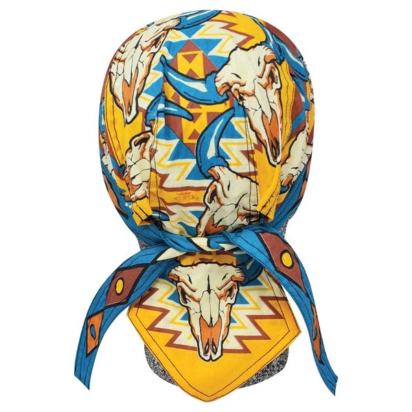 Turquoise Yellow Brown Cowboy Cowgirl Native American Indian Design Longhorn Southwest Head Wrap Durag Doo Rag Biker Skull Cap Hat Helmet Liner Moisture Wicking Sweatband
