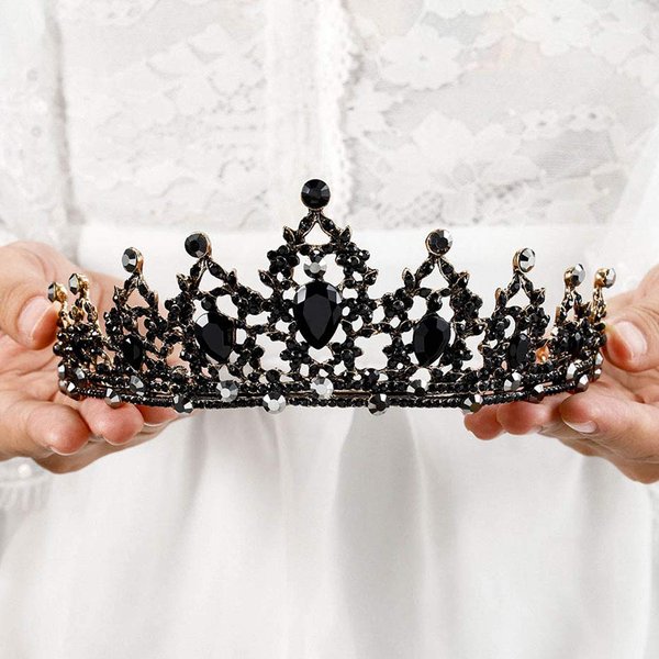 Foyte Baroque Black Crowns and Tiaras Vintage Bride Wedding Crown Gothic Black Rhinestone Tiaras Headband Prom Party Hairpieces for Women and Girls
